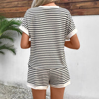 Womens Loose Casual Striped T-Shirt And Shorts Set