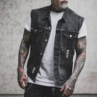 Casual Motorcycle Bone Print Punk Denim Vest