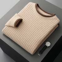 Men's Round Neck Twisted Design Color Matching Sweater