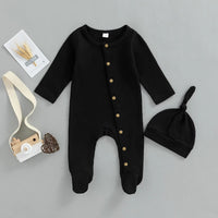 European And American Style Baby Autumn New Solid Color Jumpsuit Plus Beanie