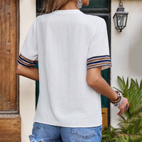 Women's Color Stripes Stitching Shirt V-neck