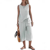 Womens Two-Piece Striped Sleeveless Top And Cropped Wide-Leg Pants Set