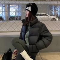 Women's Short Solid Color High-waisted Stand-collar Padded Cotton Coat