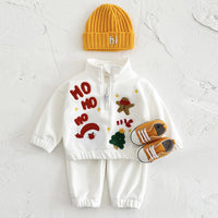 Fleece-lined Thickened Christmas Embroidered Stand Collar Sweater Trousers Suit