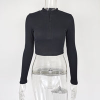 Women's Casual Solid Color Zipper Crop Slim Fit Top