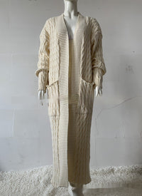 Long Knitwear Cardigan Pocket A Long Sweater Thickened Coat European And American