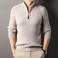 Men's Pullover Half Zipper Sweater Vertical Stripes