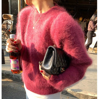 Fashion Retro Loose And Warm Solid Color Pullover Sweater Women