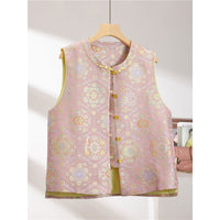 Spring Chinese-style Waistcoat With Brocade Peony Blossom Design