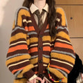 Women's Loose Contrast Color Striped V-neck Sweater Cardigan Coat