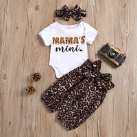White Letter Printed Romper Leopard Print Trousers Headdress Three-piece Set