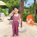 Summer New Korean Version Fashion Floral Suit Suspender Top Trousers Two-piece Set