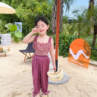 Summer New Korean Version Fashion Floral Suit Suspender Top Trousers Two-piece Set