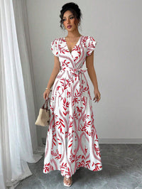 A-line Dress With Lace-up Details And Short Sleeves