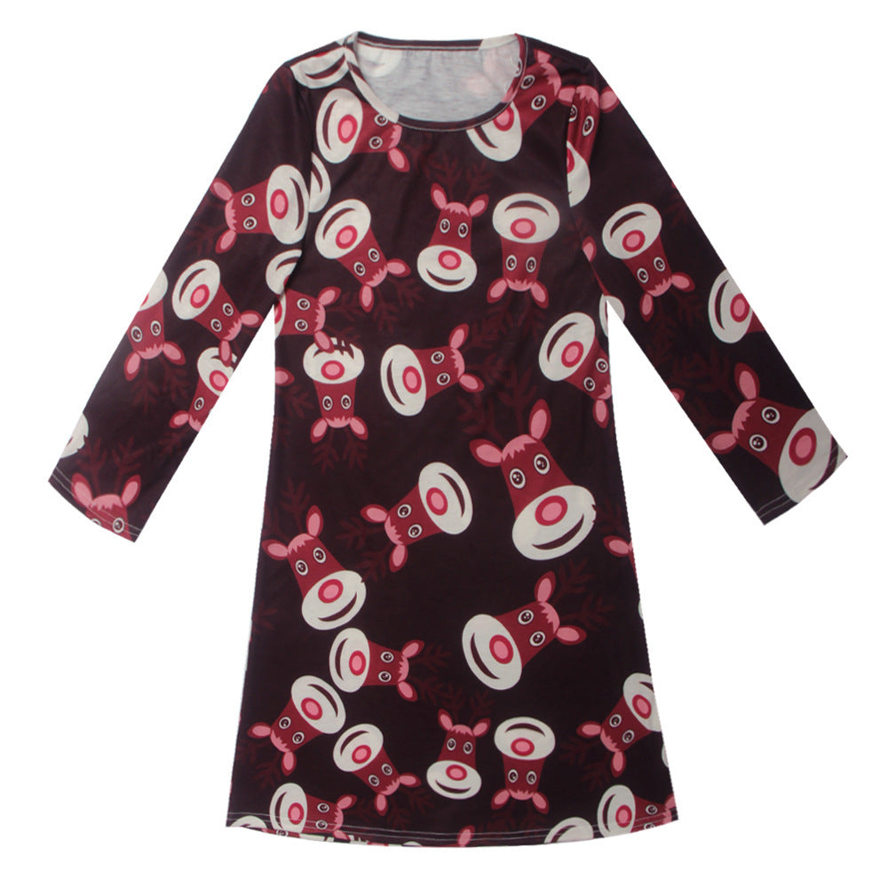 Fashion Casual Santa Printed Long Sleeve Girls Dress