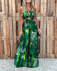 Halter Sling Casual Hollow Wide-leg Jumpsuit