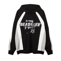 European And American Style Color Contrast Patchwork Brushed Hoody