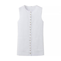 Versatile Buttons Design Round Neck Vest Top