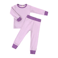 Children's Long Johns Top Bottom Set Suit Bamboo Fiber Solid Color Long Sleeve Home Wear