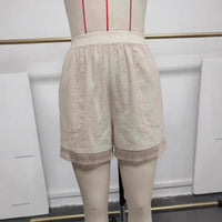 Summer New Retro Hollow Crochet Cotton-Linen Pants For Women Artistic Lace-trimmed Shorts