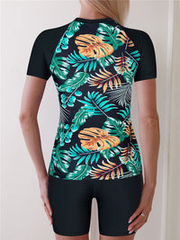 Sexy Swimsuit Multicolor Printing Slimming Sun Protective Short Sleeve Diving Suit Split