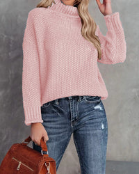 Women's High-neck Long-sleeve Rolled-edge Knit Sweater