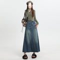 Fashionable With Side-slit Denim Skirt For Women