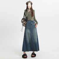 Fashionable With Side-slit Denim Skirt For Women