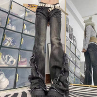 Women's American-style Vintage Vibe Raw-edge Design Slightly Flared Denim Jeans