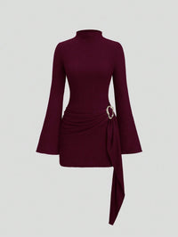 Knitted Solid-Color Slimming Dress With Metal Buttons
