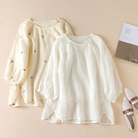 Cotton And Linen Thin Embroidery Loose Shirt