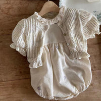 Infant Thin Embroidery Flower Lace Leader Jumpsuit