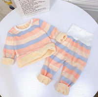 Children's Thermal Underwear Winter Pajamas High Waist Belly Protection Velvet Underwear Set Two-piece Set