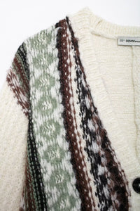 Fashion V-neck Sweater Jacquard Loose-fitting Coat