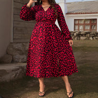 Elegant Sexy Leopard-Print V-Neck Plus-Size Dress For Women