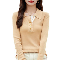 Spring Color Stitching Turnover Neck Design Women's Tencel Sweater