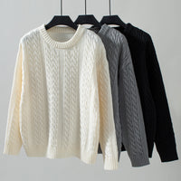European And American Fashion Round Neck Twist Knit Sweater Pullover Long Sleeve