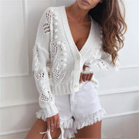 Long Sleeve Button Loose Hollow Women's Sweater