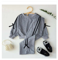 Baby Bowknot Strip Patchwork Sweater Suit All-matching Western Style