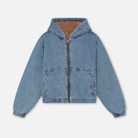 Fleece-lined Denim Jacket Fashionable Casual Hooded Sweatshirt