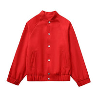 Womens Fashionable Round-Neck Solid-Color Wool Coat