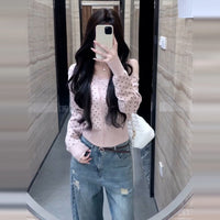 Polka Dot Long Sleeve Diagonal Cardigan Sweater Women's Casual Coat