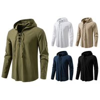 New Medieval Pirate Drawstring Men's Cotton Linen Long Sleeve