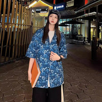 Thai-style Cuban Collar Floral Print Short Sleeve Shirt