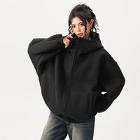 Womens Relaxed-fit American-style Hooded Cardigan With A Stand-up Collar