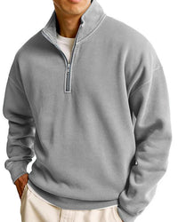 Simple Loose Long Sleeve Men's Zipper Solid Color Stand Collar Sweatshirt