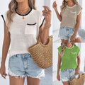 Color-block Pocket Bat-sleeve Casual Loose Knit Top
