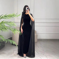 Womens Fashion Velvet Sheath Dress With Cape Sleeves
