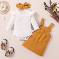 Ins Popular Pure Cotton Sunken Stripe Suspender Skirt Romper Three-piece Set