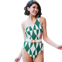Women's Summer One-shoulder Printing With Tied Swimsuit